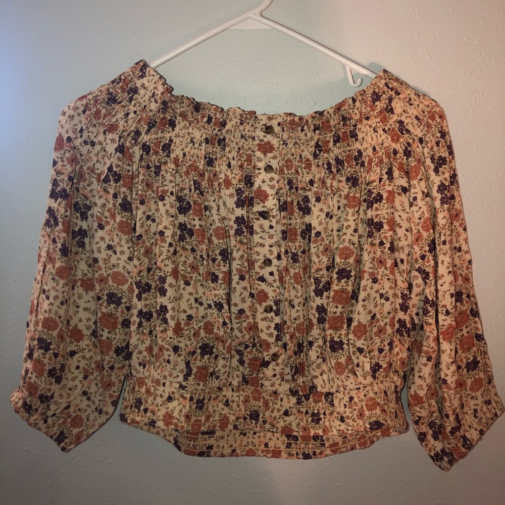 american eagle floral off-the-shoulder top